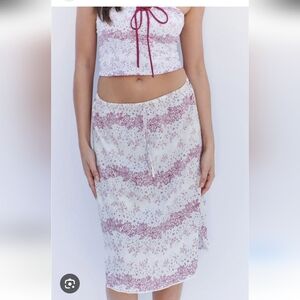Frankies Bikinis Floral Pink Skirt Swimsuit Cover Knee Length Small